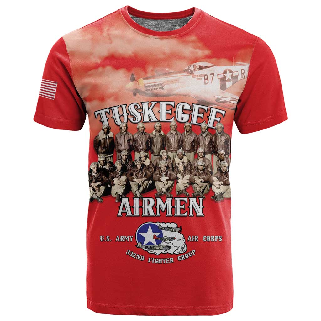 Remembering the Red Tail Heroes T shirt Tuskegee Airmen Legacy - Red - African Pride