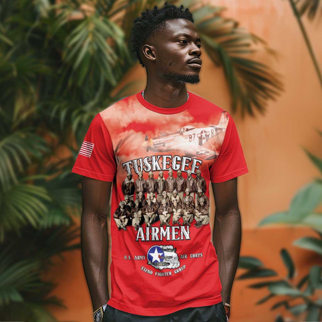 Remembering the Red Tail Heroes T shirt Tuskegee Airmen Legacy - Red - African Pride