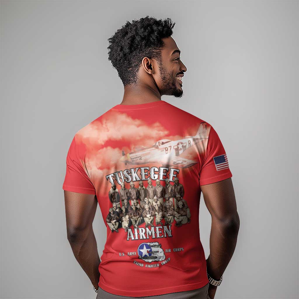 Remembering the Red Tail Heroes T shirt Tuskegee Airmen Legacy - Red - African Pride