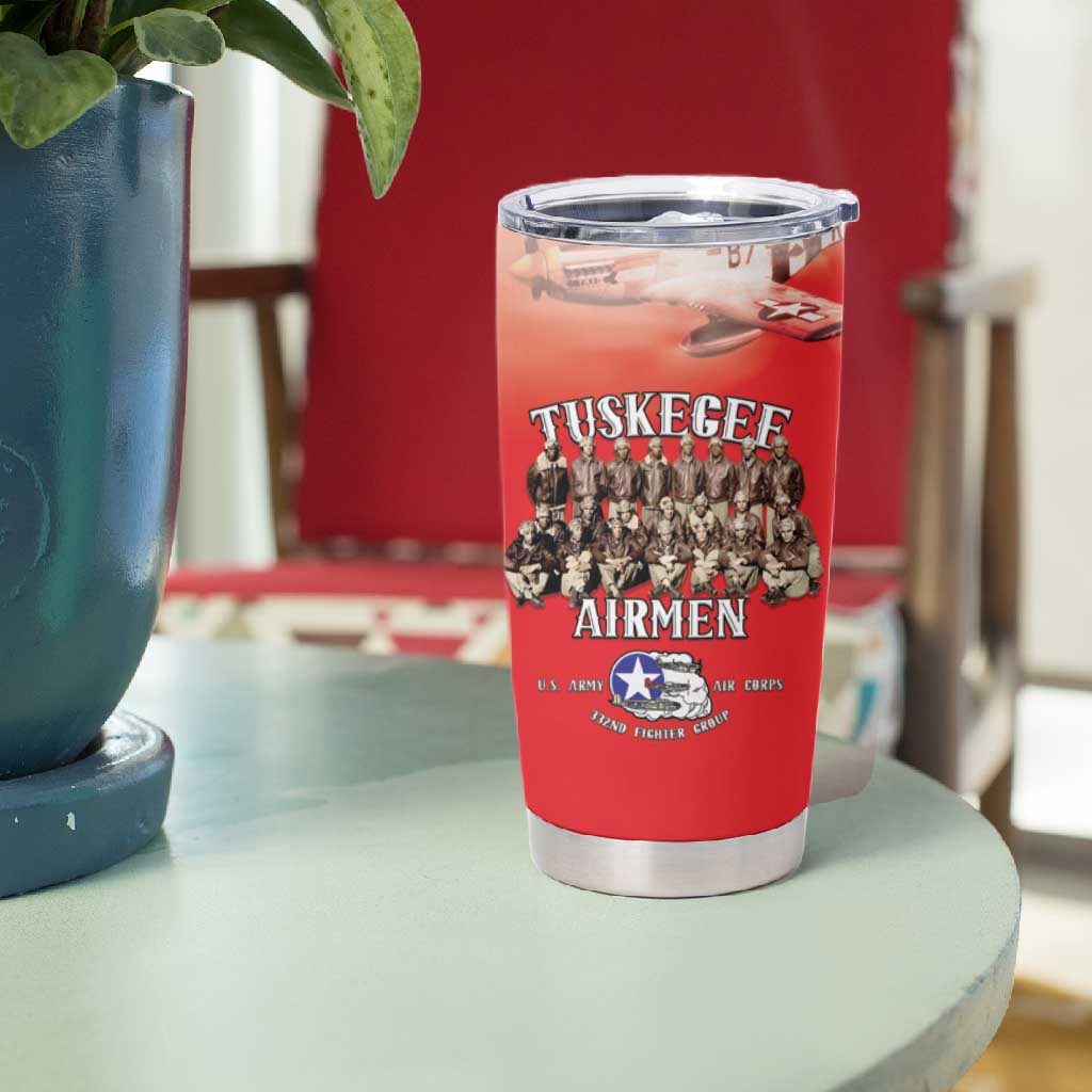 Remembering the Red Tail Heroes Tumbler Cup Tuskegee Airmen Legacy - Red - African Pride