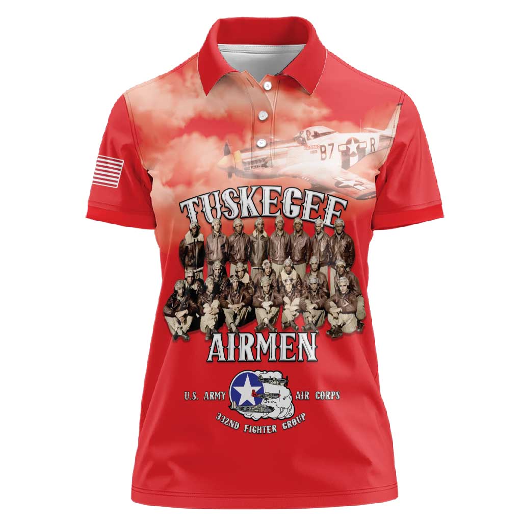 Remembering the Red Tail Heroes Women Polo Shirt Tuskegee Airmen Legacy - Red - African Pride