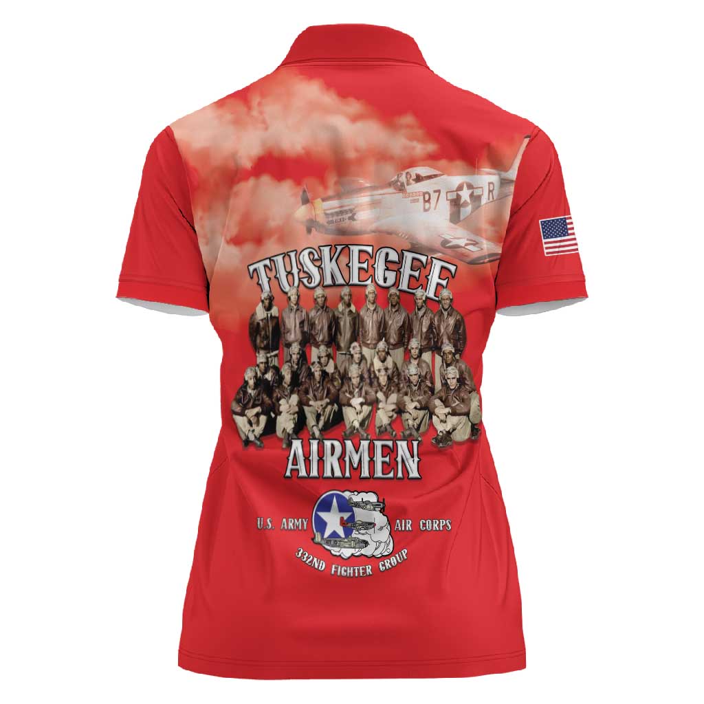 Remembering the Red Tail Heroes Women Polo Shirt Tuskegee Airmen Legacy - Red - African Pride