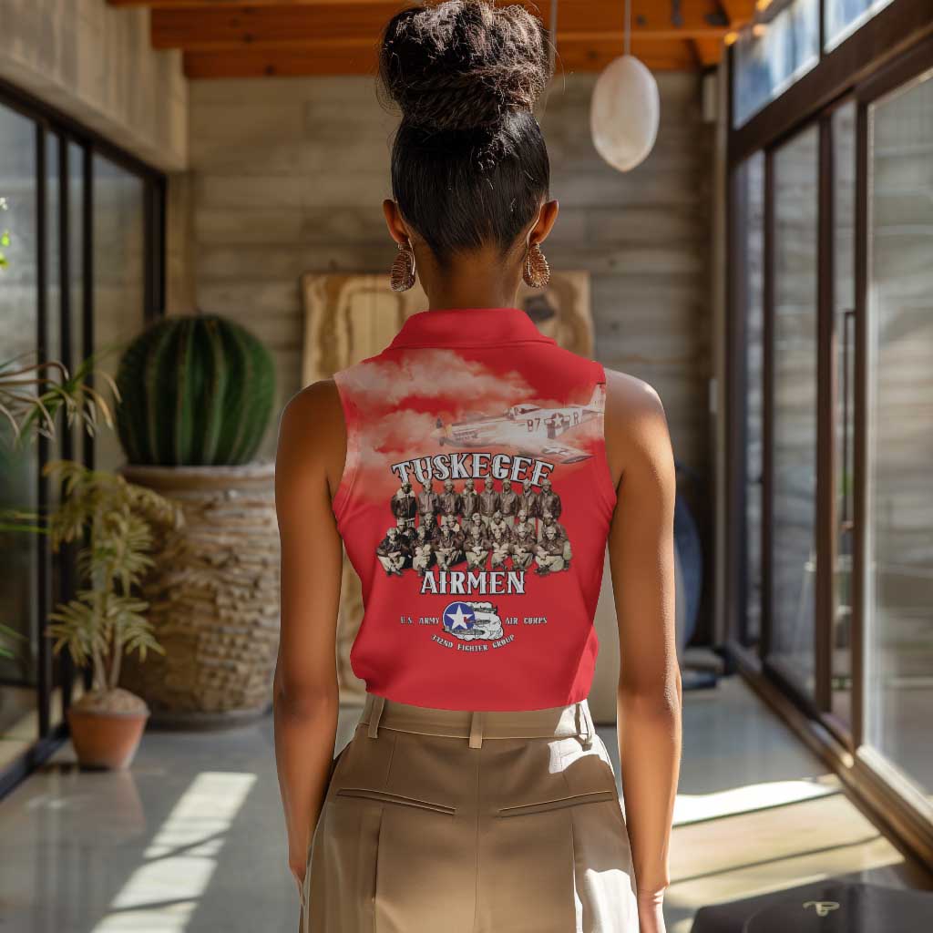 Remembering the Red Tail Heroes Women Sleeveless Polo Shirt Tuskegee Airmen Legacy - Red - African Pride