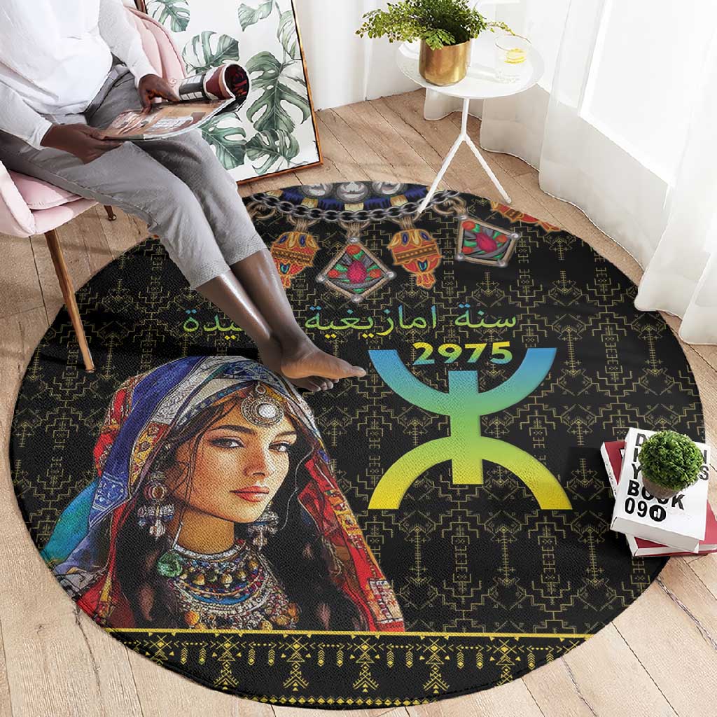 Assegwas Ameggaz Yennayer Round Carpet Women Amazigh - Berber Pattern