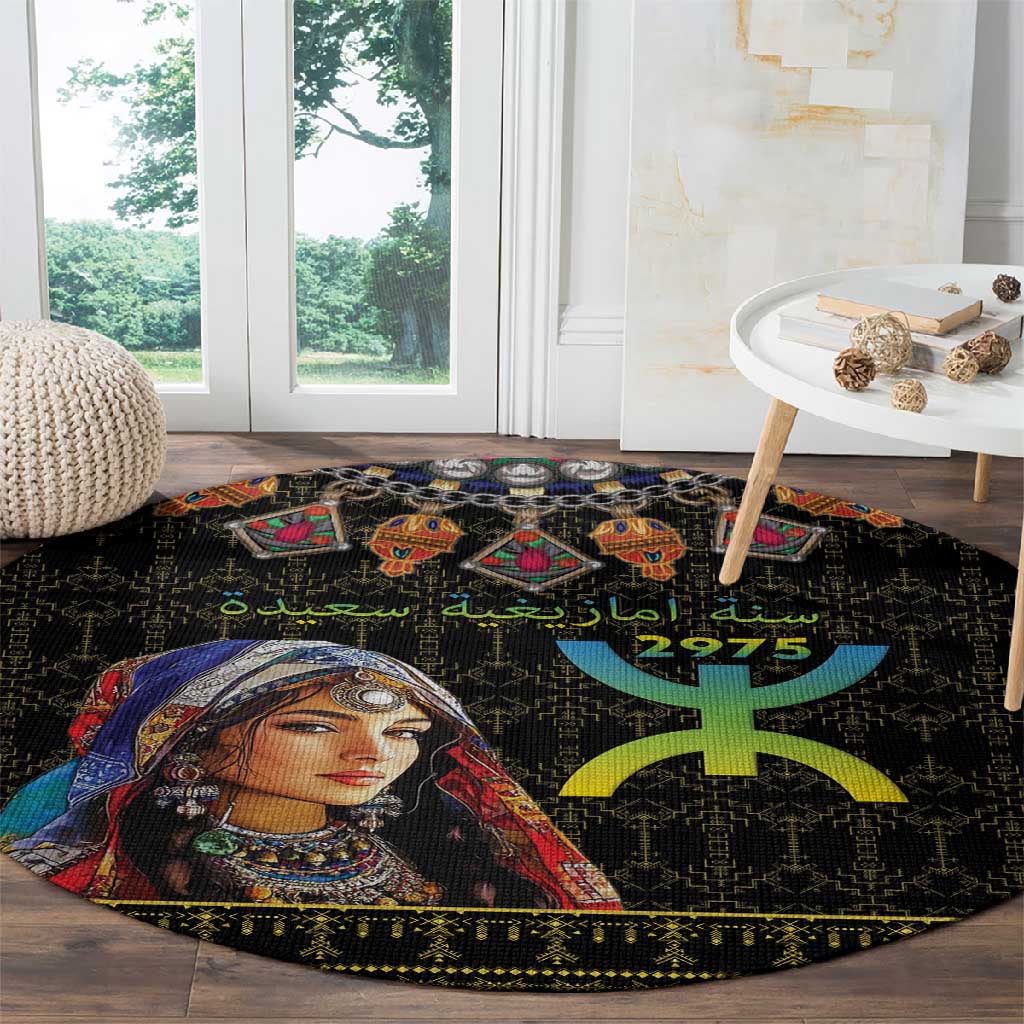 Assegwas Ameggaz Yennayer Round Carpet Women Amazigh - Berber Pattern