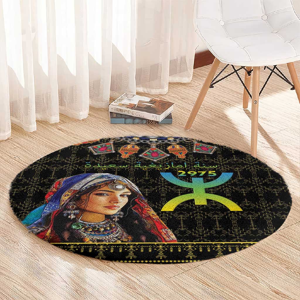 Assegwas Ameggaz Yennayer Round Carpet Women Amazigh - Berber Pattern