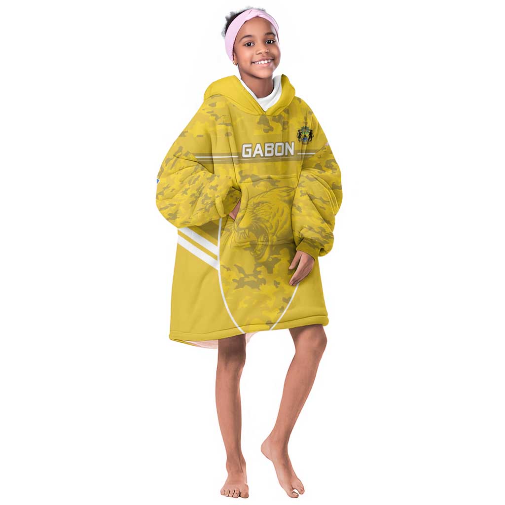 Custom Gabon Football Kid Wearable Blanket Hoodie Go Les Pantheres