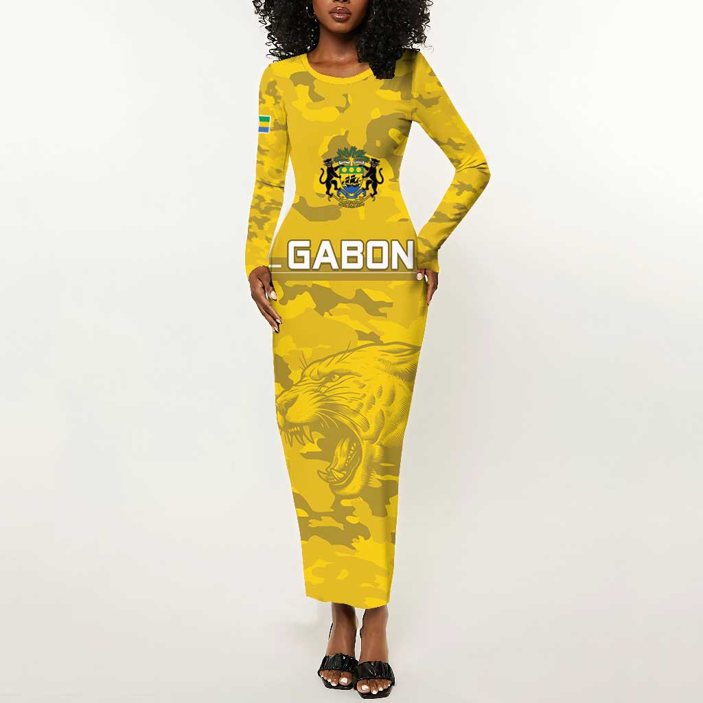 Custom Gabon Football Long Sleeve Bodycon Dress Go Les Pantheres LT15