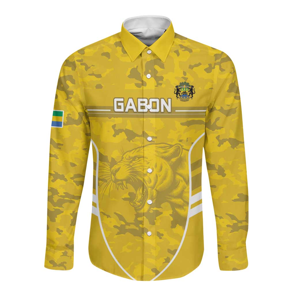 Custom Gabon Football Long Sleeve Button Shirt Go Les Pantheres