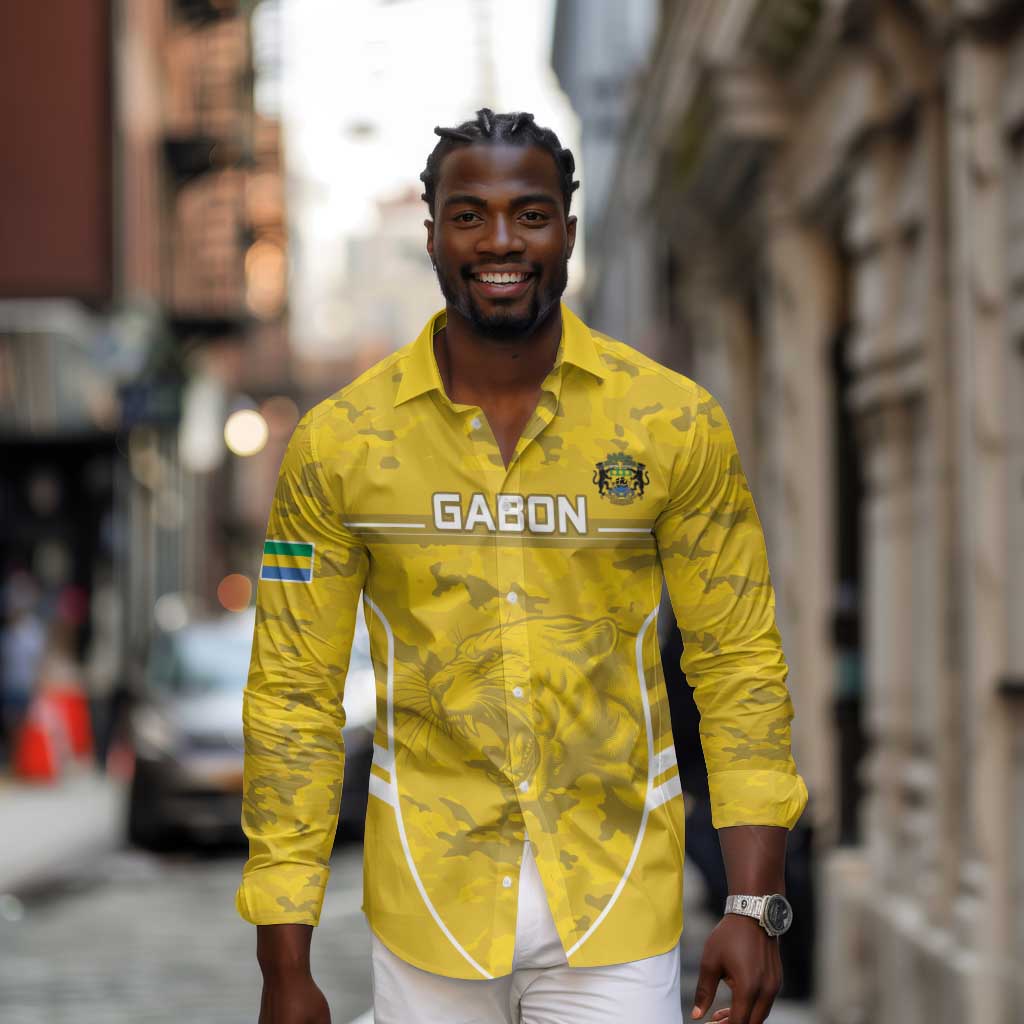Custom Gabon Football Long Sleeve Button Shirt Go Les Pantheres
