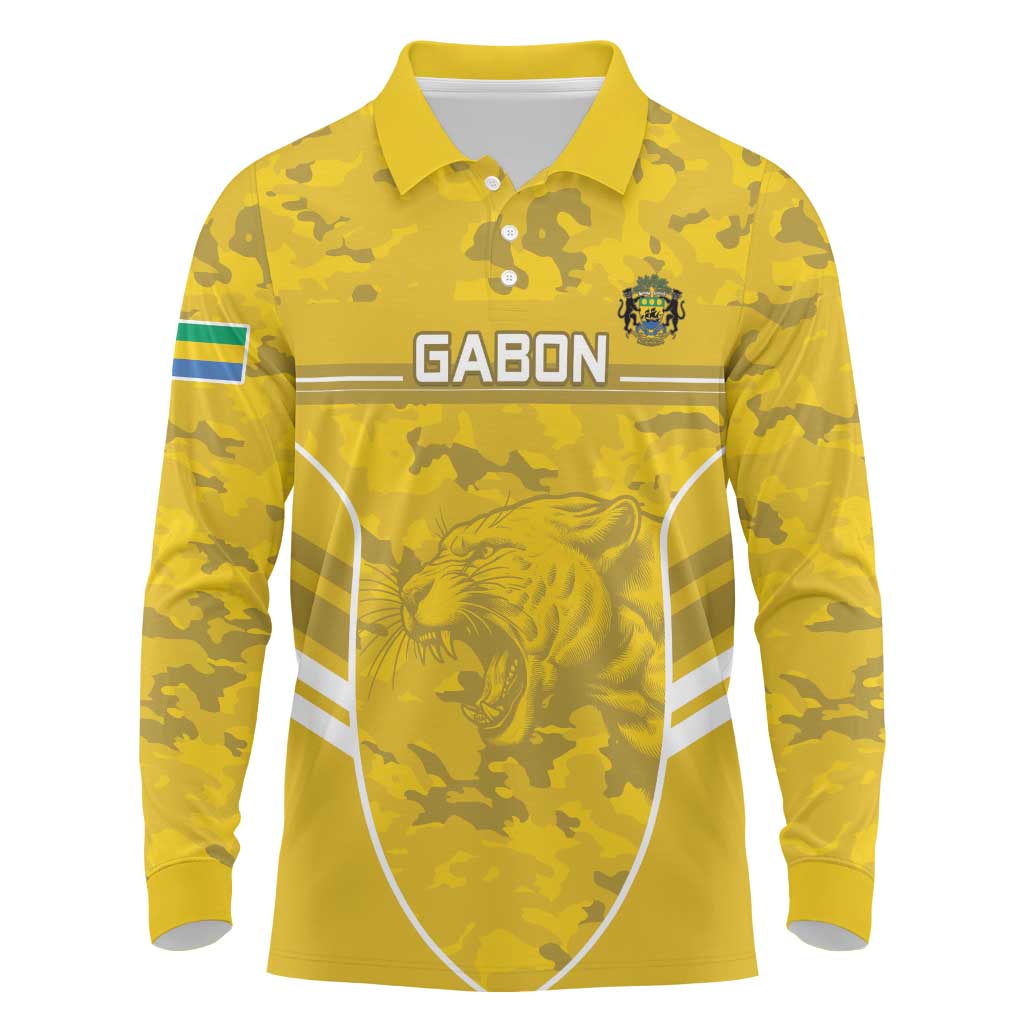 Custom Gabon Football Long Sleeve Polo Shirt Go Les Pantheres