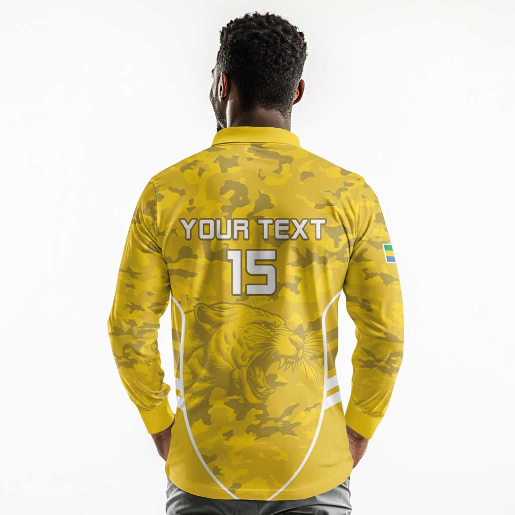 Custom Gabon Football Long Sleeve Polo Shirt Go Les Pantheres