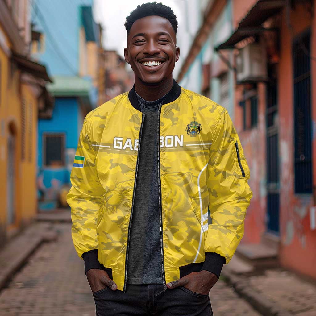 Custom Gabon Football Sleeve Zip Bomber Jacket Go Les Pantheres
