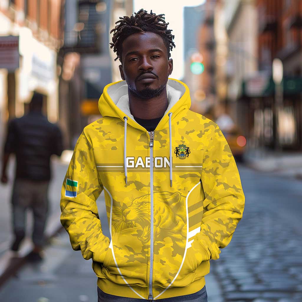 Custom Gabon Football Zip Hoodie Go Les Pantheres