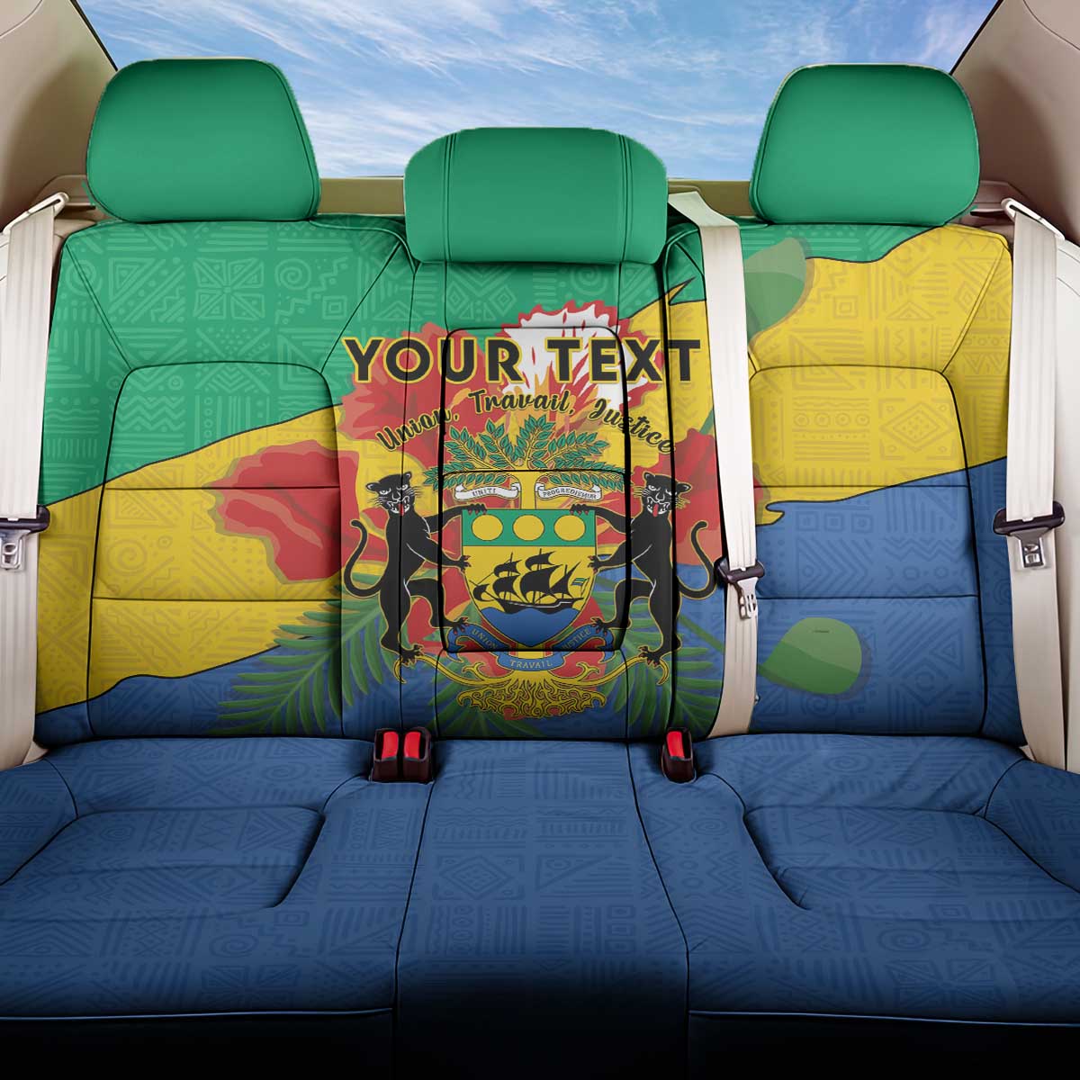 Personalised Afro Gabon Back Car Seat Cover Gabonese Union Travail and Justice