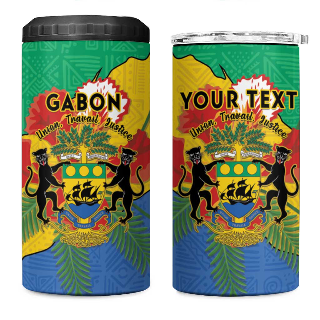 Personalised Afro Gabon 4 in 1 Can Cooler Tumbler Gabonese Union Travail and Justice