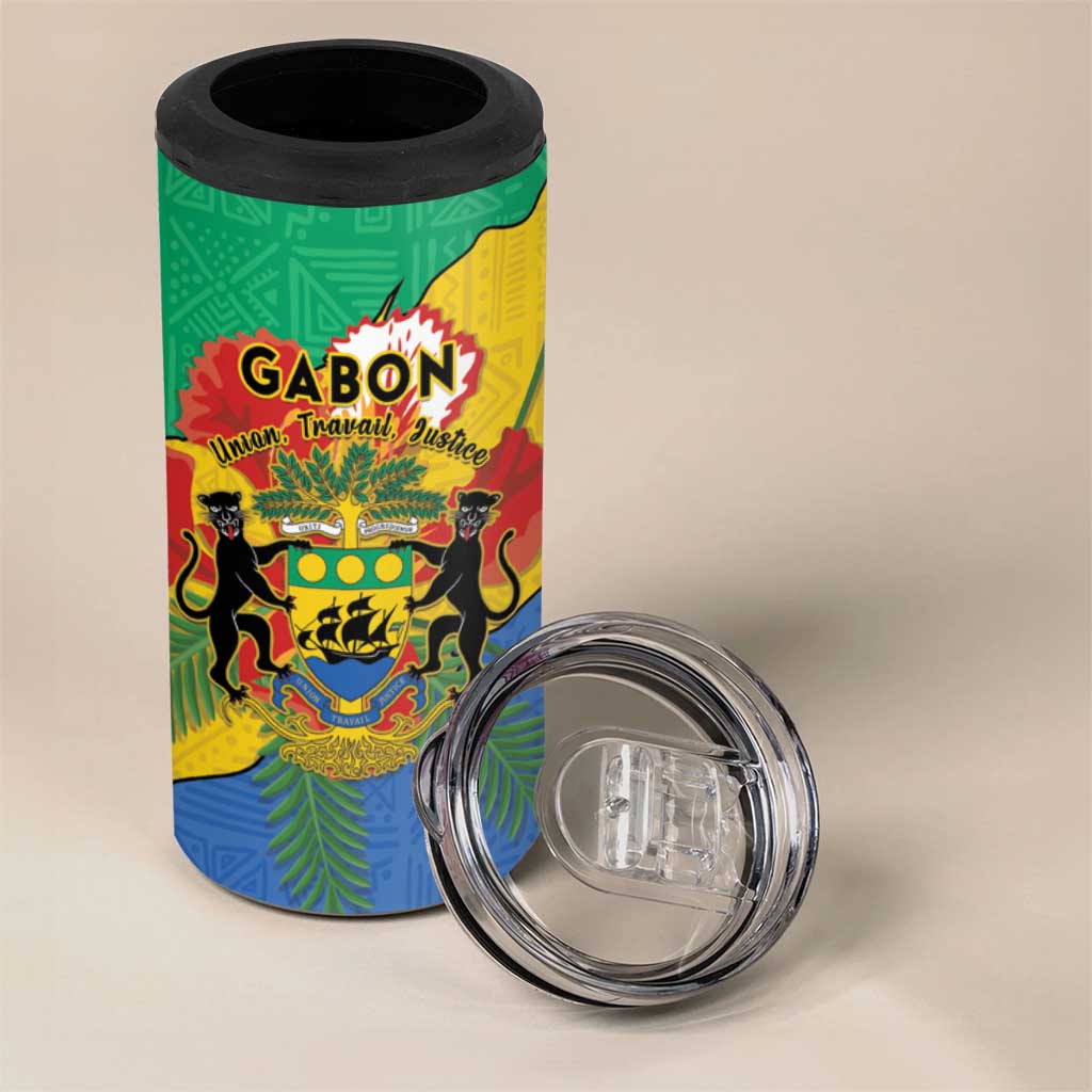 Personalised Afro Gabon 4 in 1 Can Cooler Tumbler Gabonese Union Travail and Justice
