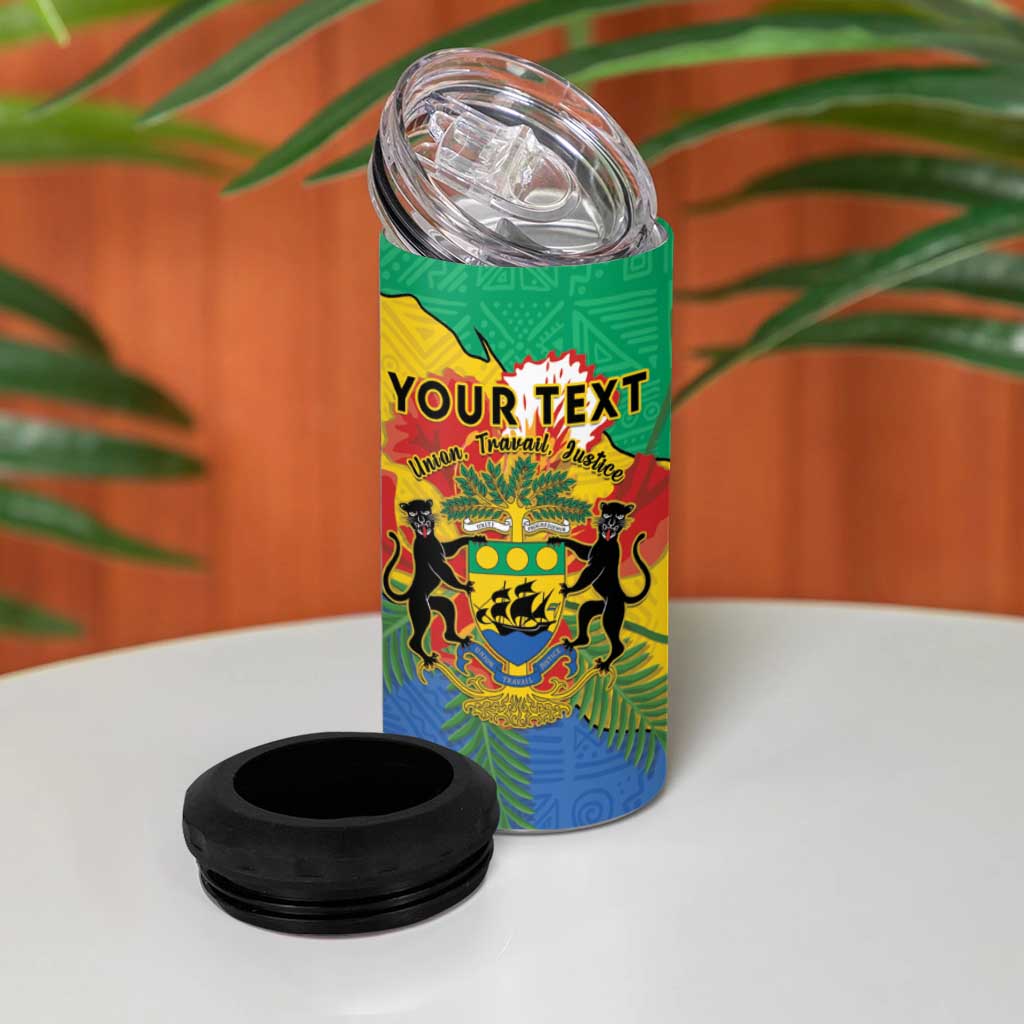 Personalised Afro Gabon 4 in 1 Can Cooler Tumbler Gabonese Union Travail and Justice