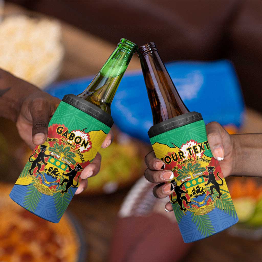Personalised Afro Gabon 4 in 1 Can Cooler Tumbler Gabonese Union Travail and Justice