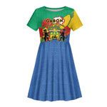 Personalised Afro Gabon Kid Short Sleeve Dress Gabonese Union Travail and Justice
