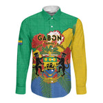 Personalised Afro Gabon Long Sleeve Button Shirt Gabonese Union Travail and Justice
