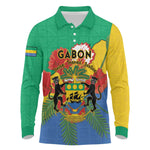 Personalised Afro Gabon Long Sleeve Polo Shirt Gabonese Union Travail and Justice