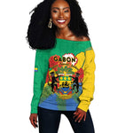 Personalised Afro Gabon Off Shoulder Sweater Gabonese Union Travail and Justice