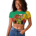 Personalised Afro Gabon Raglan Cropped T shirt Gabonese Union Travail and Justice