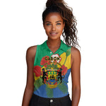 Personalised Afro Gabon Women Sleeveless Polo Shirt Gabonese Union Travail and Justice