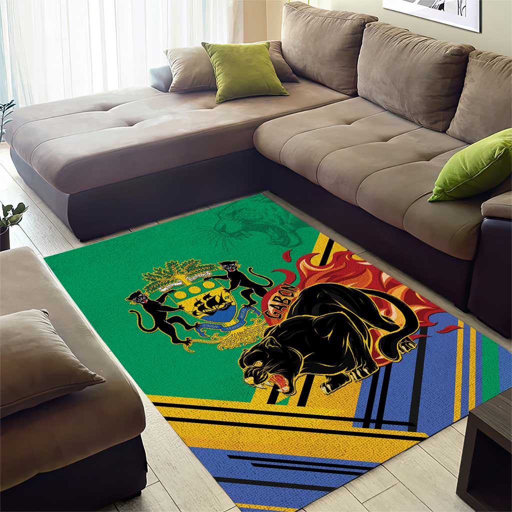 Afro Gabon Area Rug Black Panther With Coat Of Arms