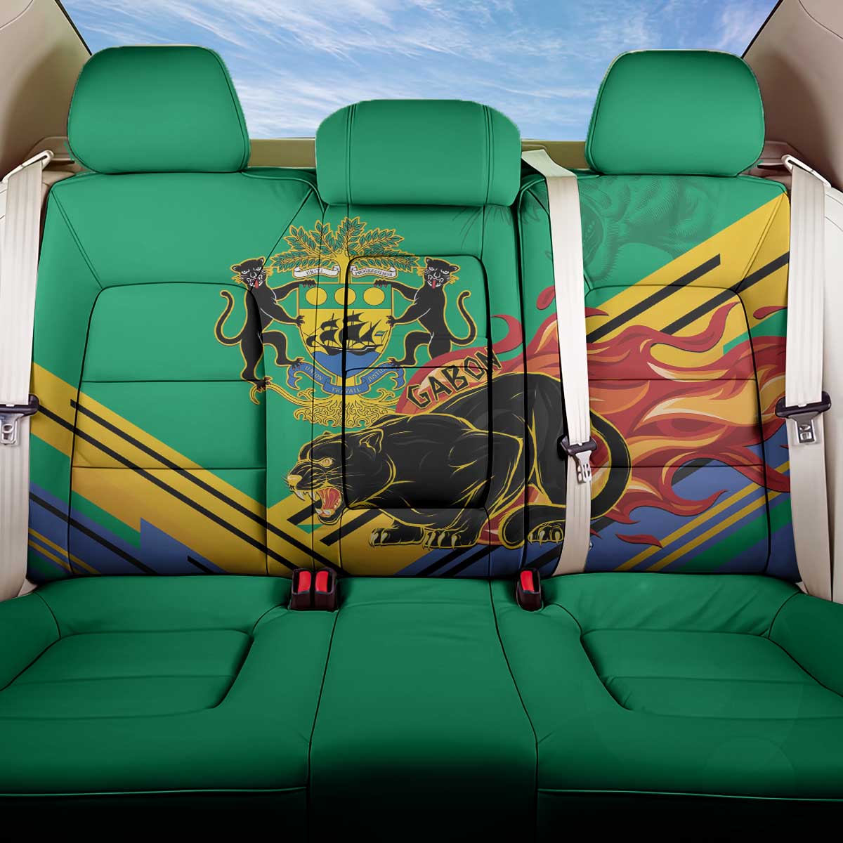 Afro Gabon Back Car Seat Cover Black Panther With Coat Of Arms