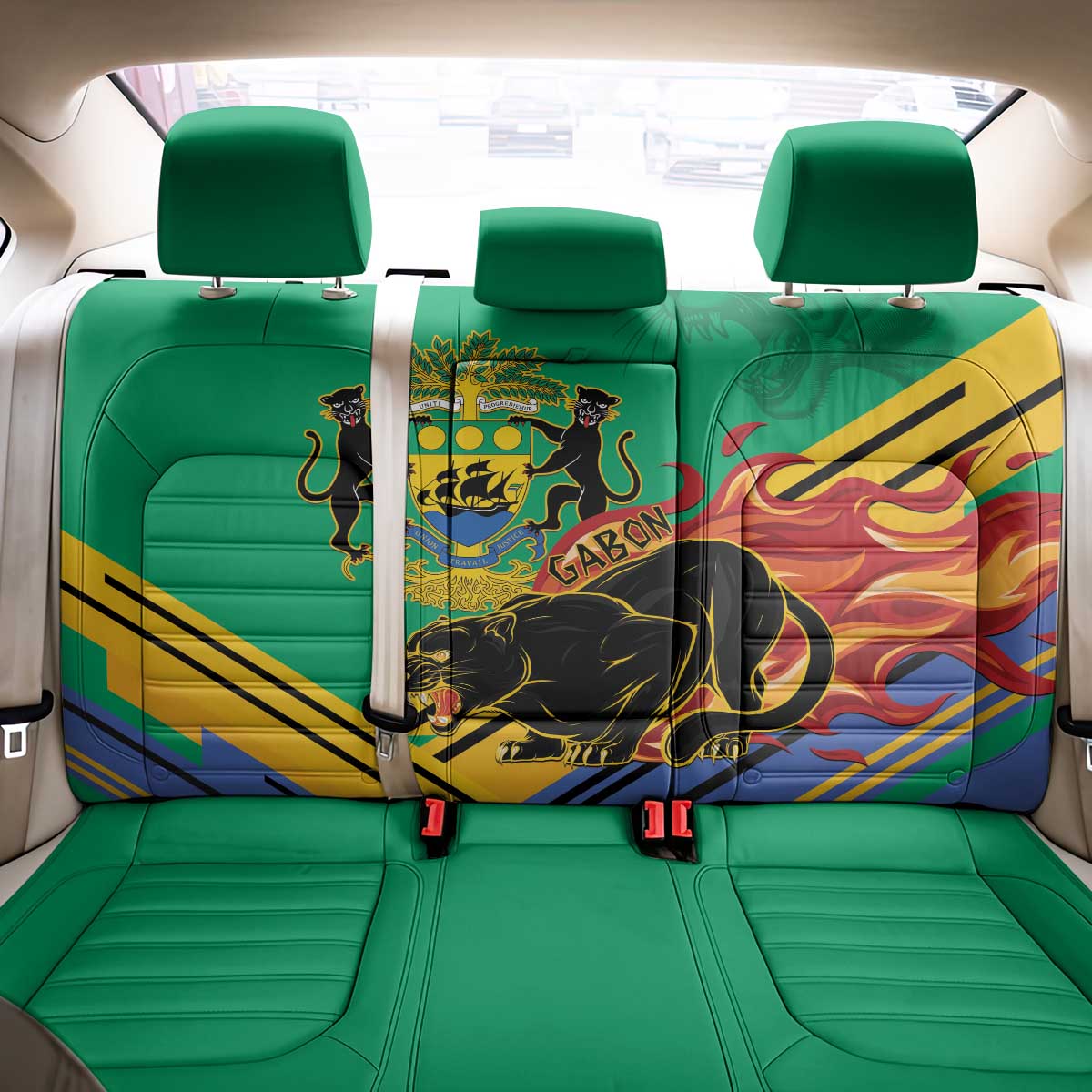 Afro Gabon Back Car Seat Cover Black Panther With Coat Of Arms