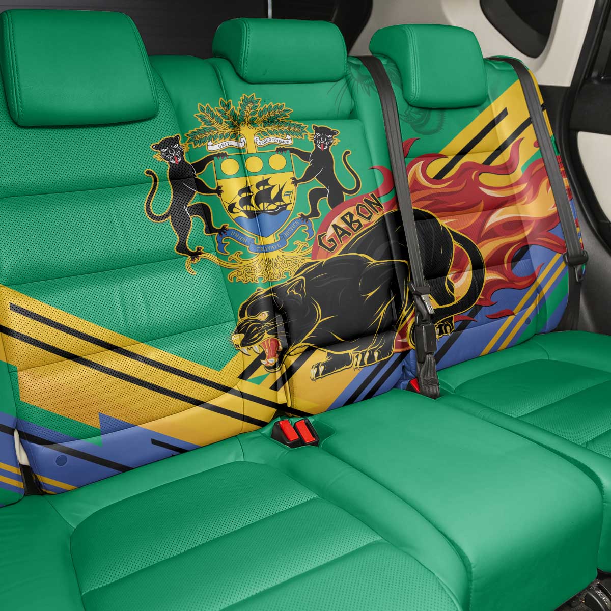 Afro Gabon Back Car Seat Cover Black Panther With Coat Of Arms