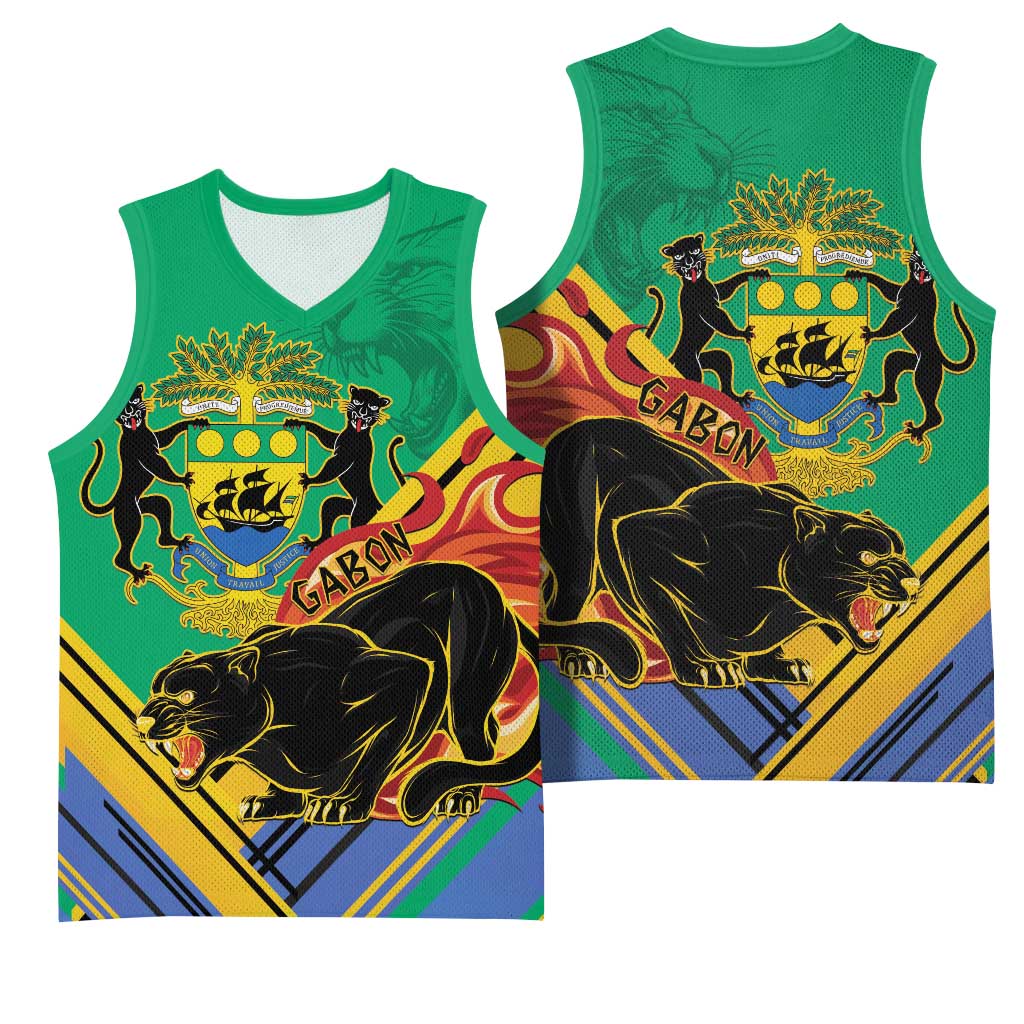 Afro Gabon Basketball Jersey Black Panther With Coat Of Arms LT15