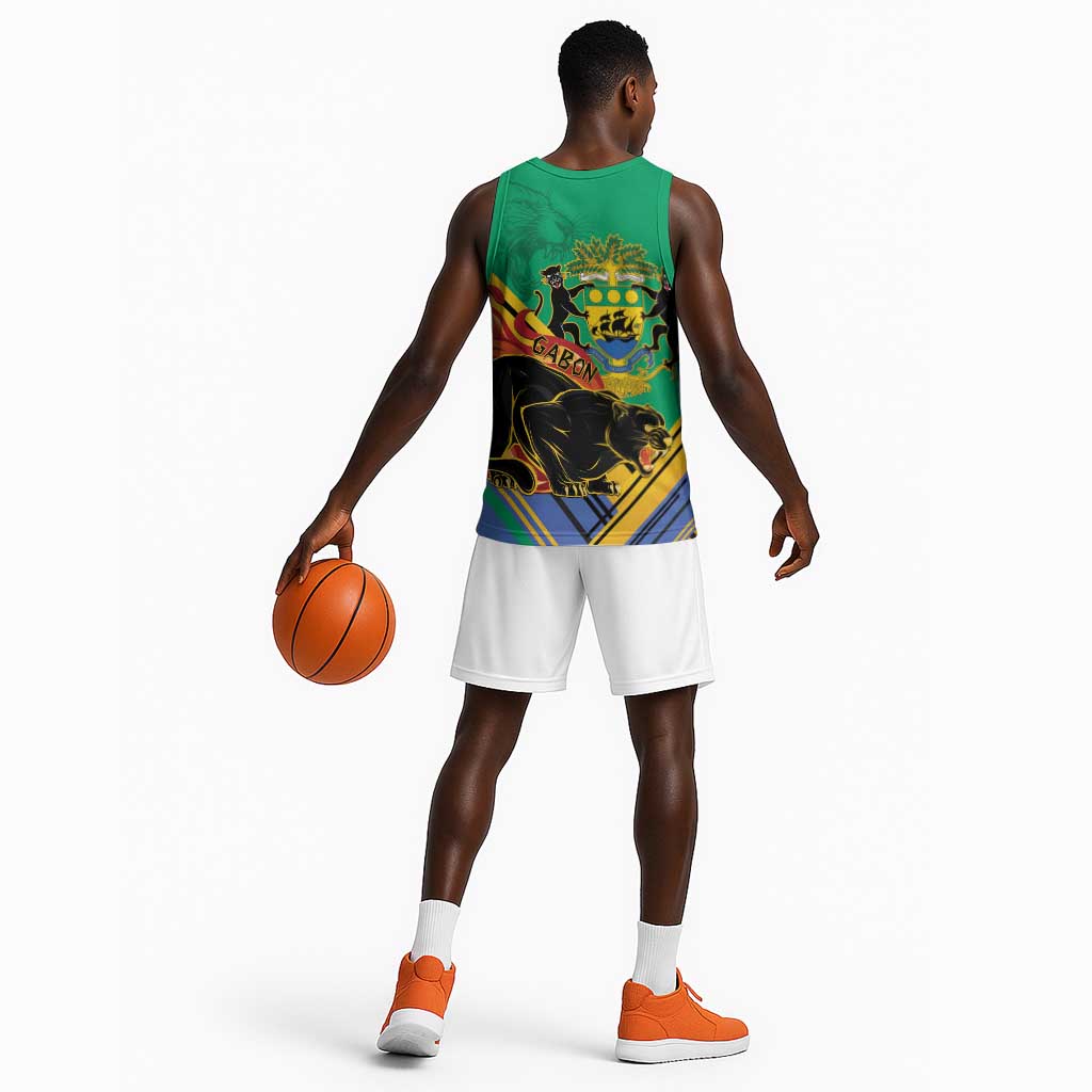 Afro Gabon Basketball Jersey Black Panther With Coat Of Arms LT15