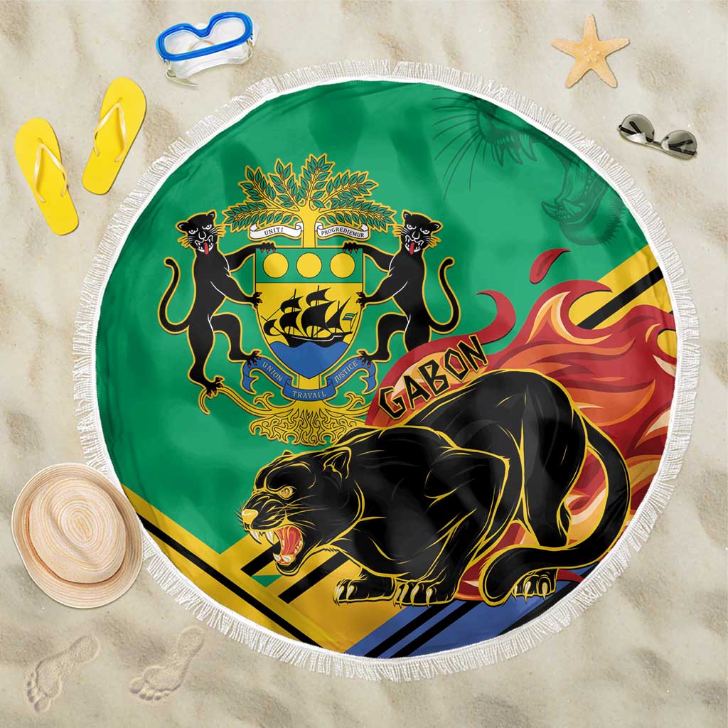 Afro Gabon Beach Blanket Black Panther With Coat Of Arms
