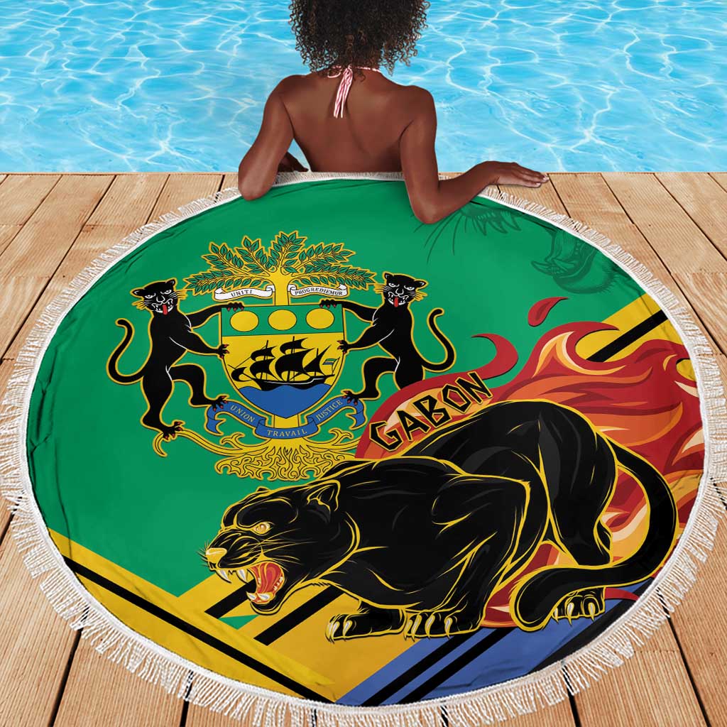 Afro Gabon Beach Blanket Black Panther With Coat Of Arms