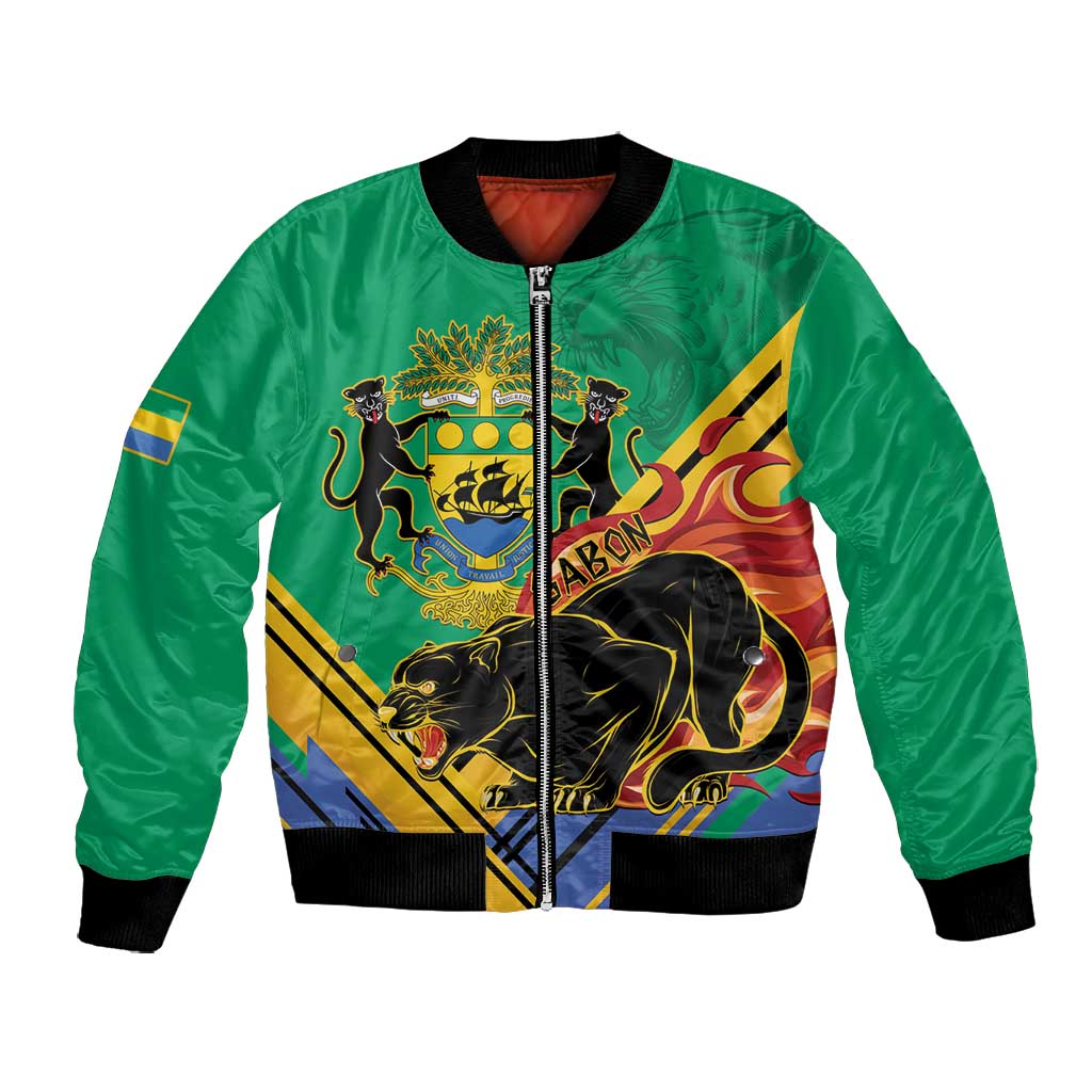 Afro Gabon Bomber Jacket Black Panther With Coat Of Arms