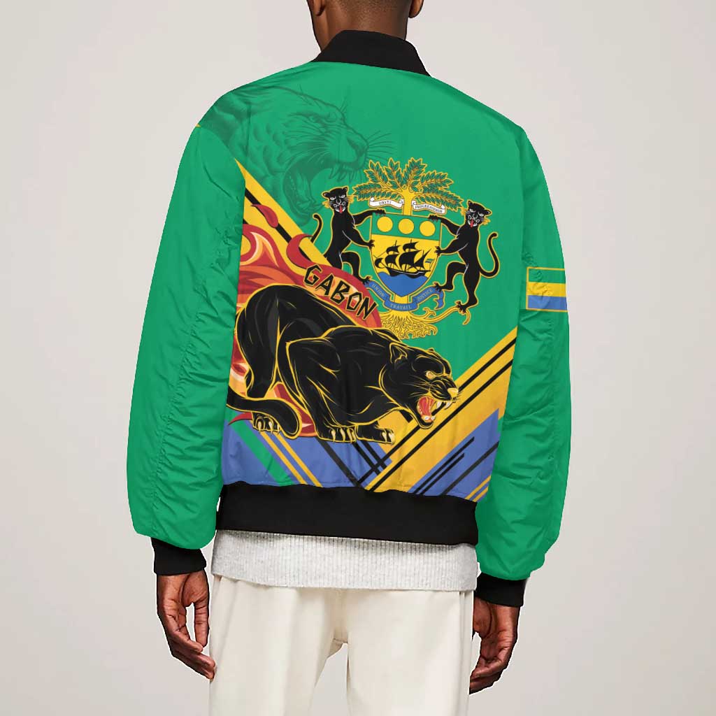 Afro Gabon Bomber Jacket Black Panther With Coat Of Arms