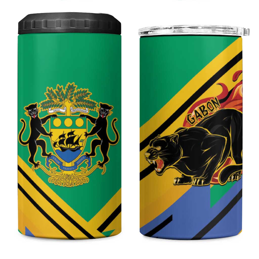 Afro Gabon 4 in 1 Can Cooler Tumbler Black Panther With Coat Of Arms