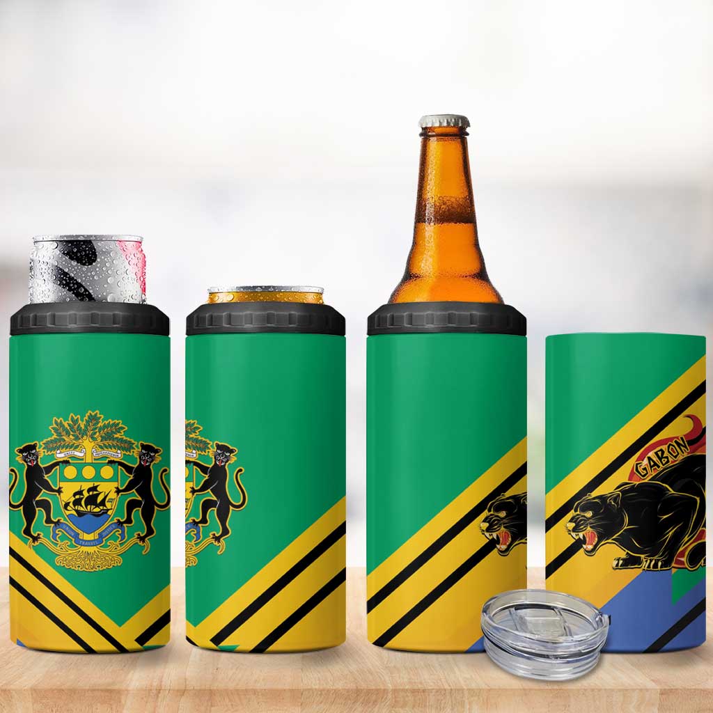 Afro Gabon 4 in 1 Can Cooler Tumbler Black Panther With Coat Of Arms
