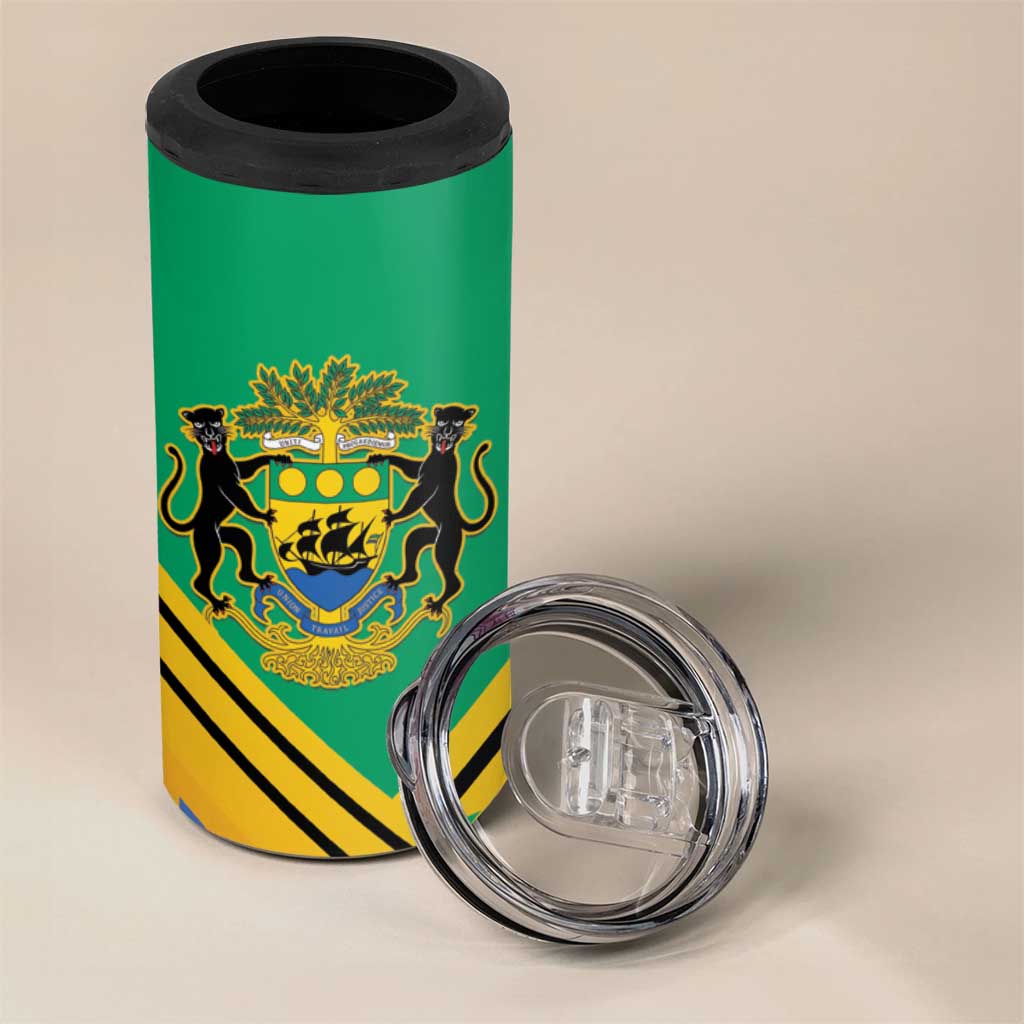 Afro Gabon 4 in 1 Can Cooler Tumbler Black Panther With Coat Of Arms