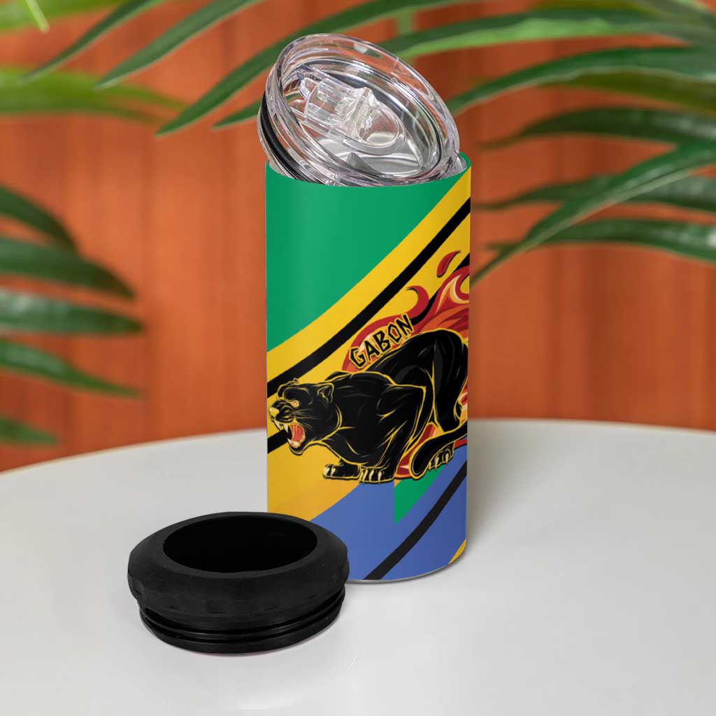 Afro Gabon 4 in 1 Can Cooler Tumbler Black Panther With Coat Of Arms