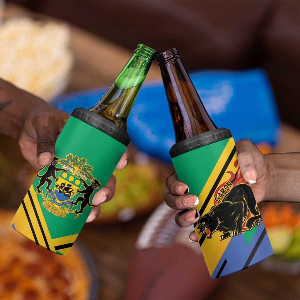 Afro Gabon 4 in 1 Can Cooler Tumbler Black Panther With Coat Of Arms