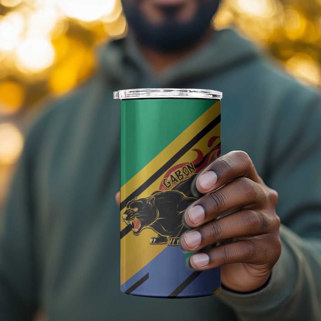 Afro Gabon 4 in 1 Can Cooler Tumbler Black Panther With Coat Of Arms