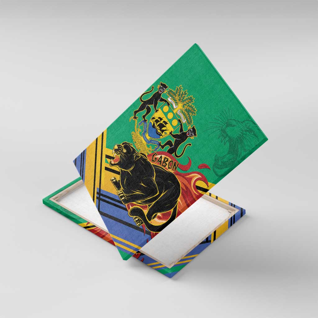 Afro Gabon Canvas Wall Art Black Panther With Coat Of Arms