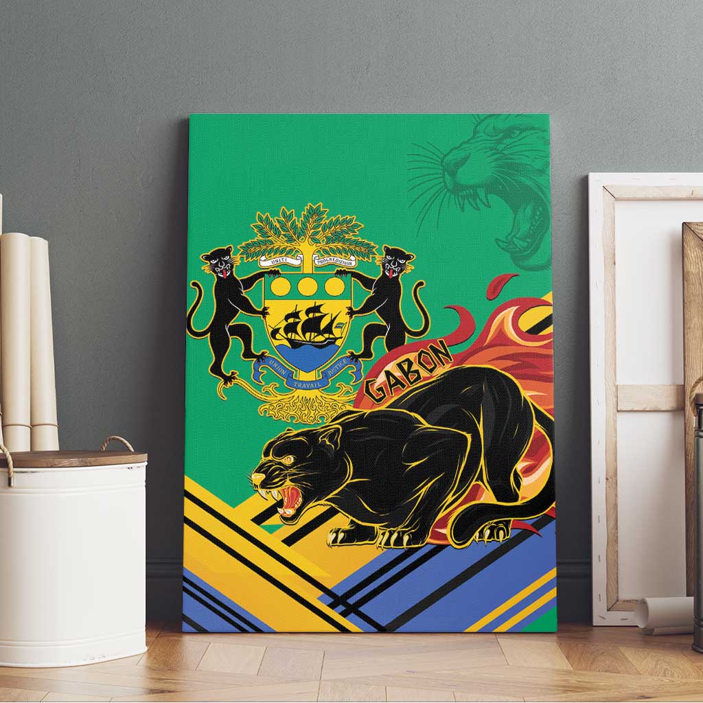 Afro Gabon Canvas Wall Art Black Panther With Coat Of Arms