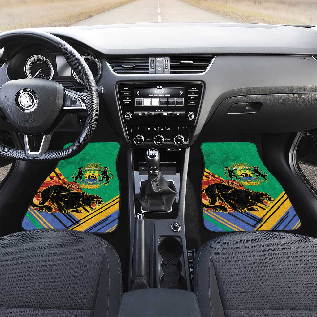 Afro Gabon Car Mats Black Panther With Coat Of Arms