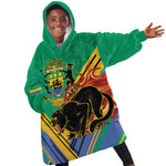 Afro Gabon Kid Wearable Blanket Hoodie Black Panther With Coat Of Arms