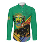 Afro Gabon Long Sleeve Button Shirt Black Panther With Coat Of Arms